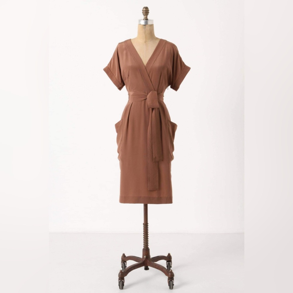 Anthropologie Maeve 100% Silk Corliss Kimono Faux-Wrap Midi Dress Medium